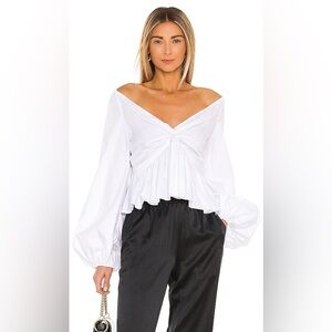 Caroline Constas White Off-Shoulder Long Sleeve Peplum Blouse